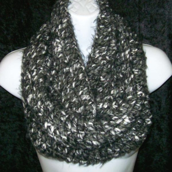 "Charcoal Angora" Designer Crochet Cowl in Black, Charcoal, and White by ShawlMaker.com