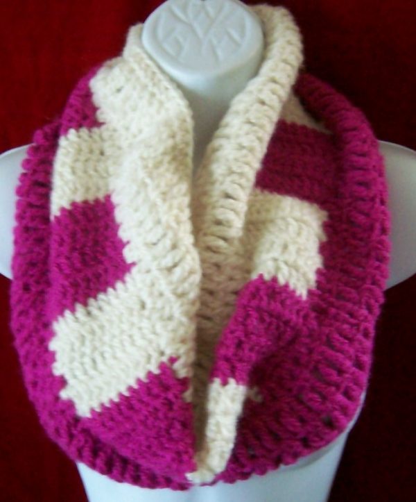 "Fuschia Cream" Gorgeous Designer Crochet Cowl from the "Paris Pomp" line by ShawlMaker.com